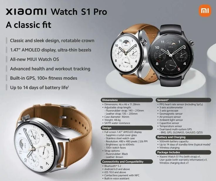 Xiaomi Watch S1 Pro Smartwatch Brown Leather Strap - Gadgo