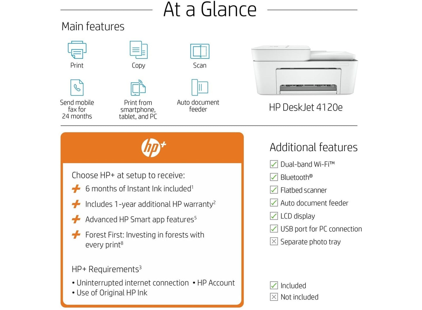 HP DeskJet 4120e HP+ All-in-One Printer with 6 months Instant Ink - Gadgo